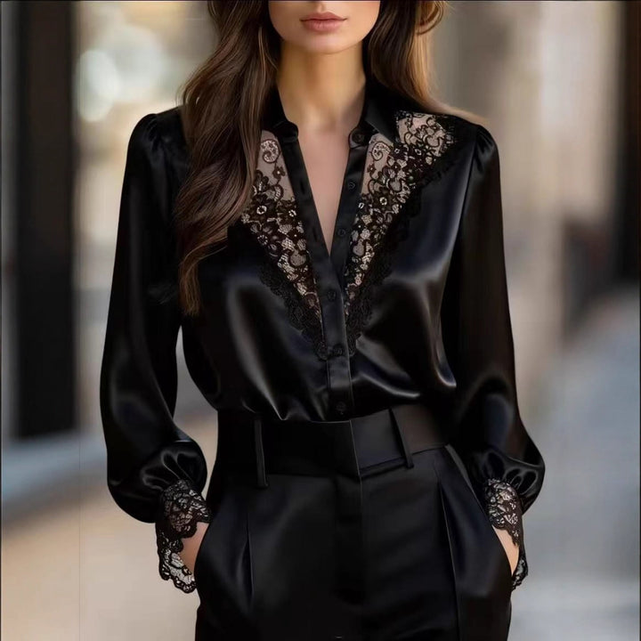 Damen elegante Bluse mit romantischen Spitzenakzenten Lisslune
