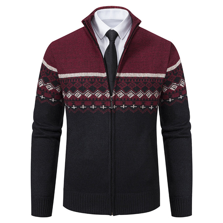 Men's cardigan with standing collar and Norwegian pattern Lisslune