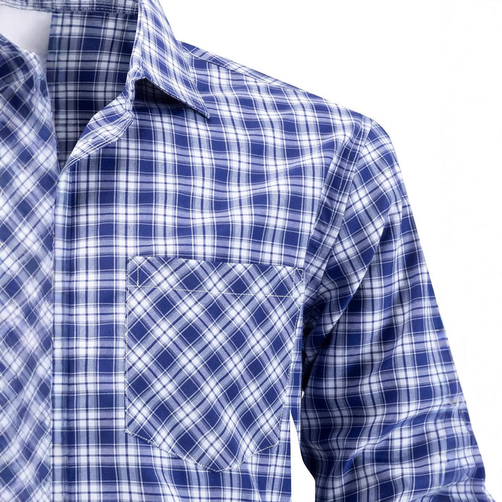 Men's classic checked long-sleeve shirt with chest pocket Lisslune