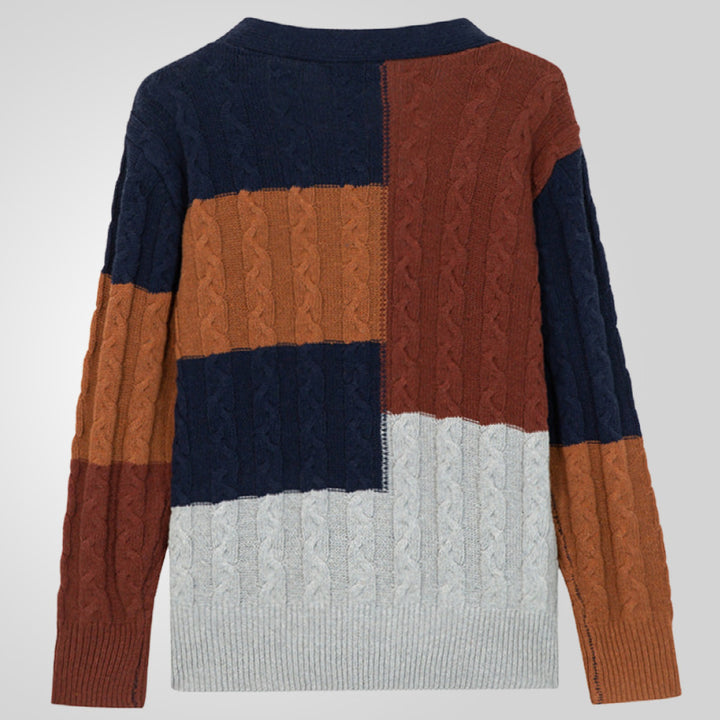 Men's cardigan with modern cable pattern and color-coordinated pockets Lisslune