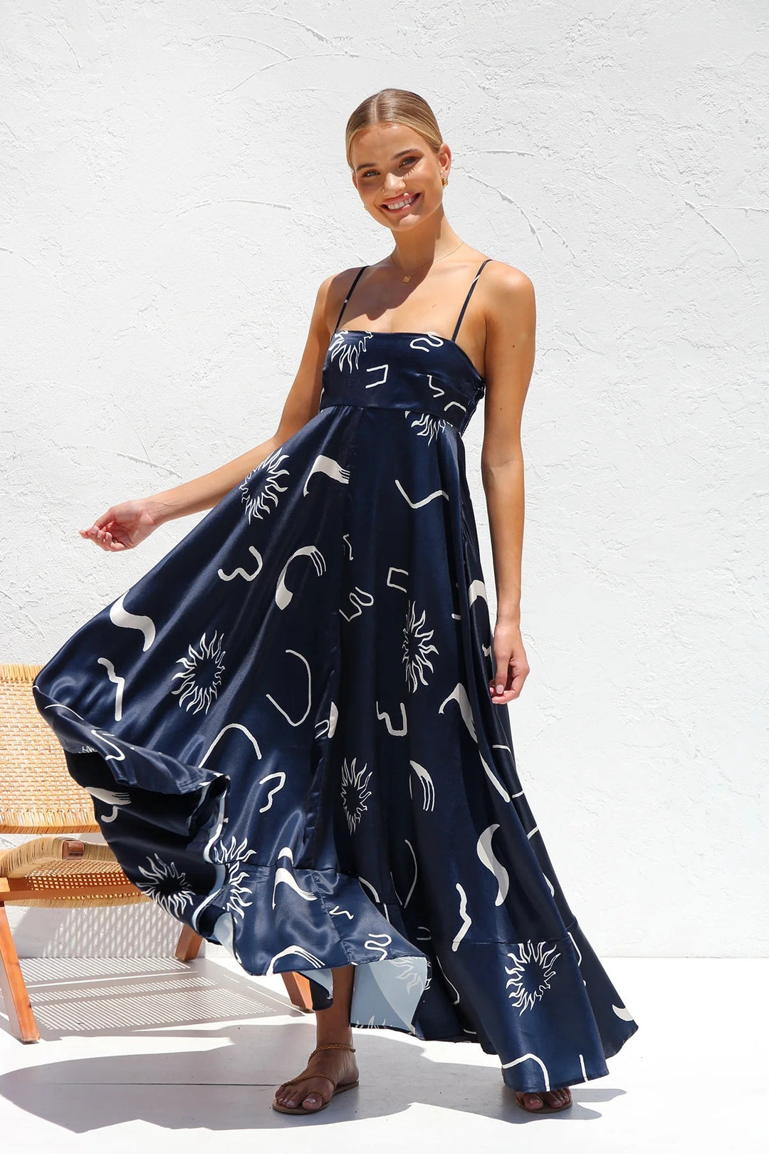 Women's Bohemian Maxi Dress with Playful Print and Airy Silhouette