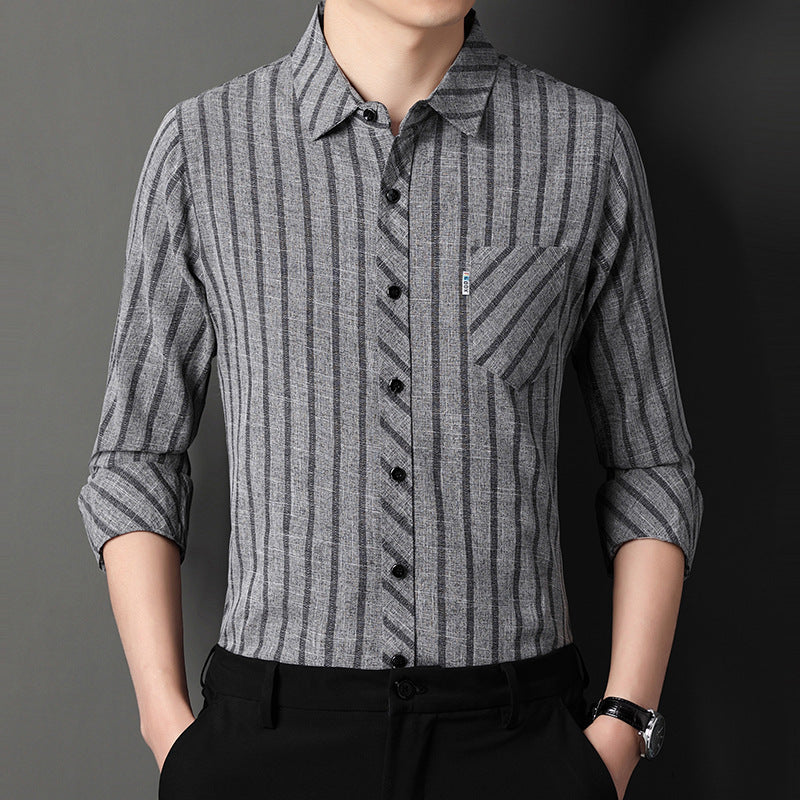 Men's long-sleeve shirt with fine striped pattern and chest pocket Lisslune