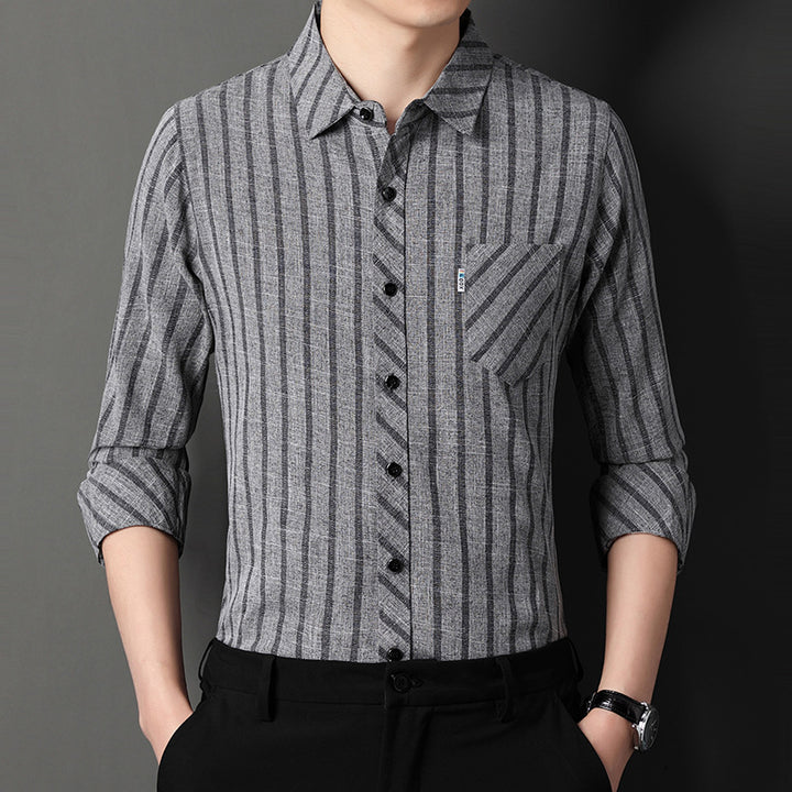 Men's long-sleeve shirt with fine striped pattern and chest pocket Lisslune