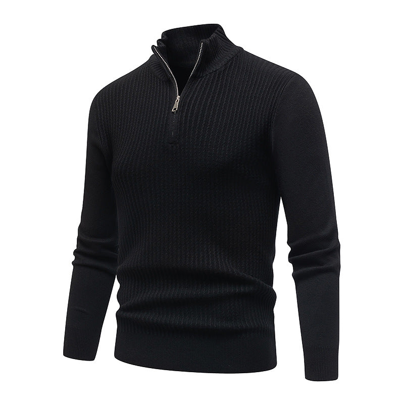 Men's Knit Sweater with Stand-Up Collar and Fine Rib Structure Lisslune