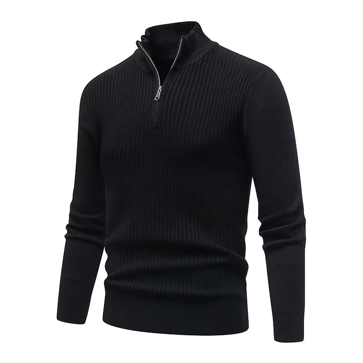 Men's Knit Sweater with Stand-Up Collar and Fine Rib Structure Lisslune