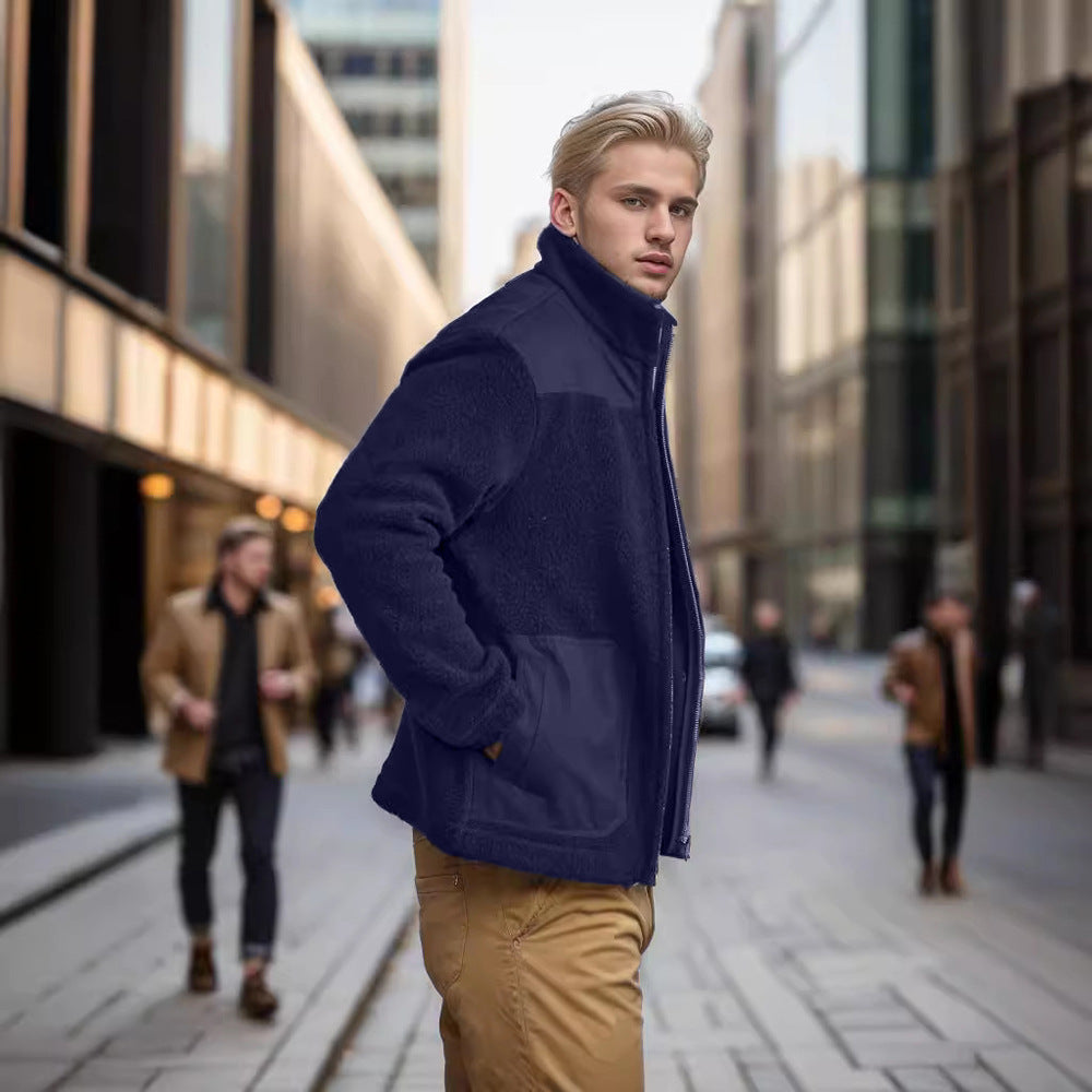 Men's fleece jacket with high collar and practical pockets Lisslune