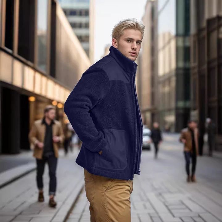 Men's fleece jacket with high collar and practical pockets Lisslune