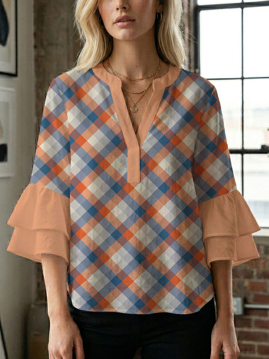 Women's blouse shirt with voluminous sleeves and creative print design Lisslune