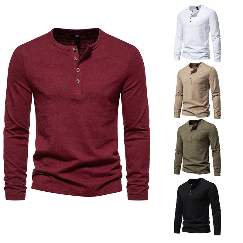 Men's Long Sleeve Shirt with Button Placket and Fine Cotton Texture Lisslune