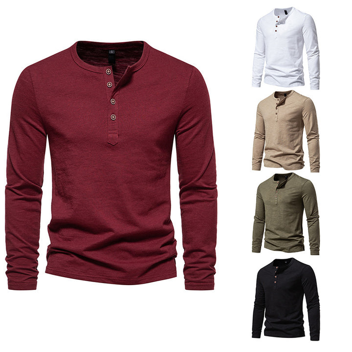 Men's Long Sleeve Shirt with Button Placket and Fine Cotton Texture Lisslune