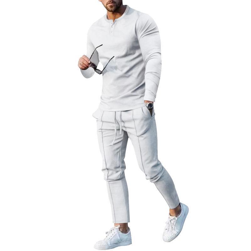 Men's sporty top and pants set with modern Henley neckline Lisslune