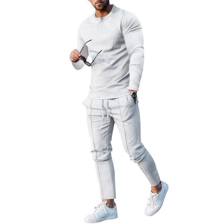 Men's sporty top and pants set with modern Henley neckline Lisslune
