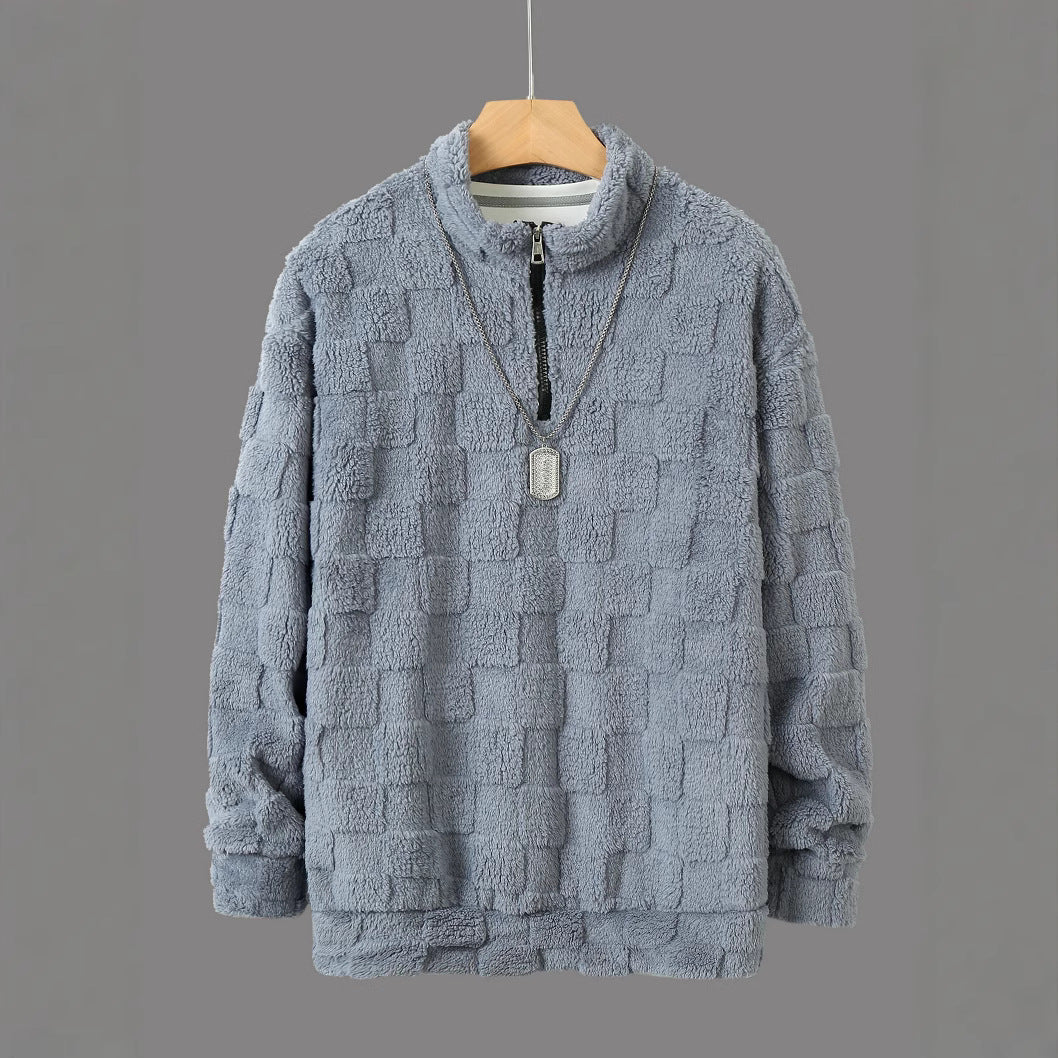 Men's fleece pullover with textured surface and high collar Lisslune