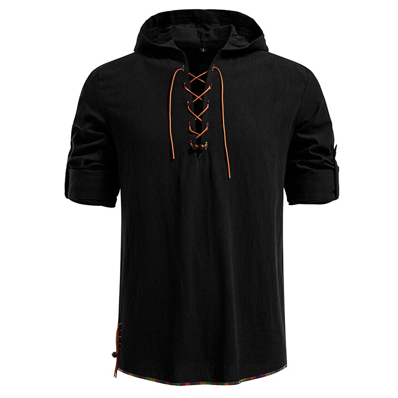 Men's hooded blouse with unique lacing design Lisslune