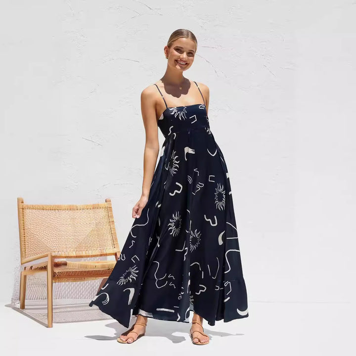 Women's Bohemian Maxi Dress with Playful Print and Airy Silhouette