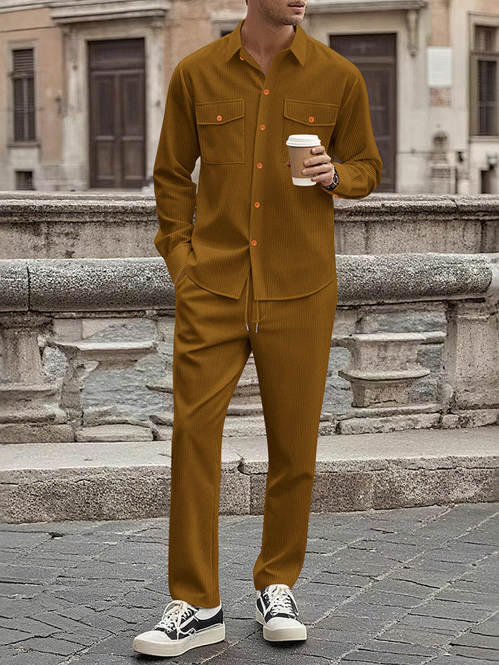 Men's Casual Stripe Set with Modern Button Details and Practical Pockets Lisslune