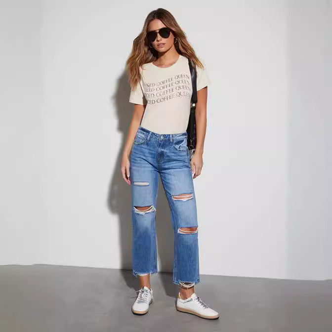 Women's Destroyed Jeans in trendy Bootcut style Lisslune