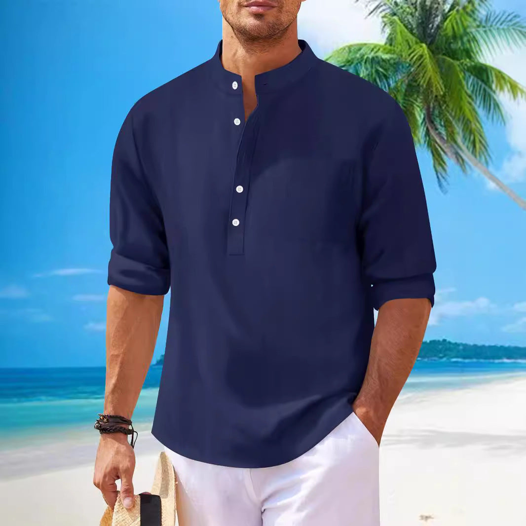 Men's shirt with modern stand-up collar and practical chest pocket Lisslune