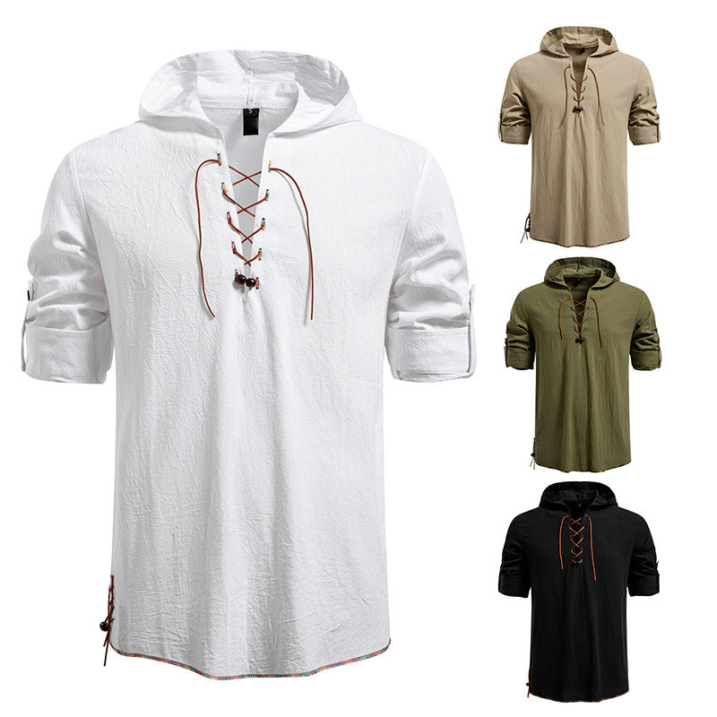 Men's hooded blouse with unique lacing design Lisslune