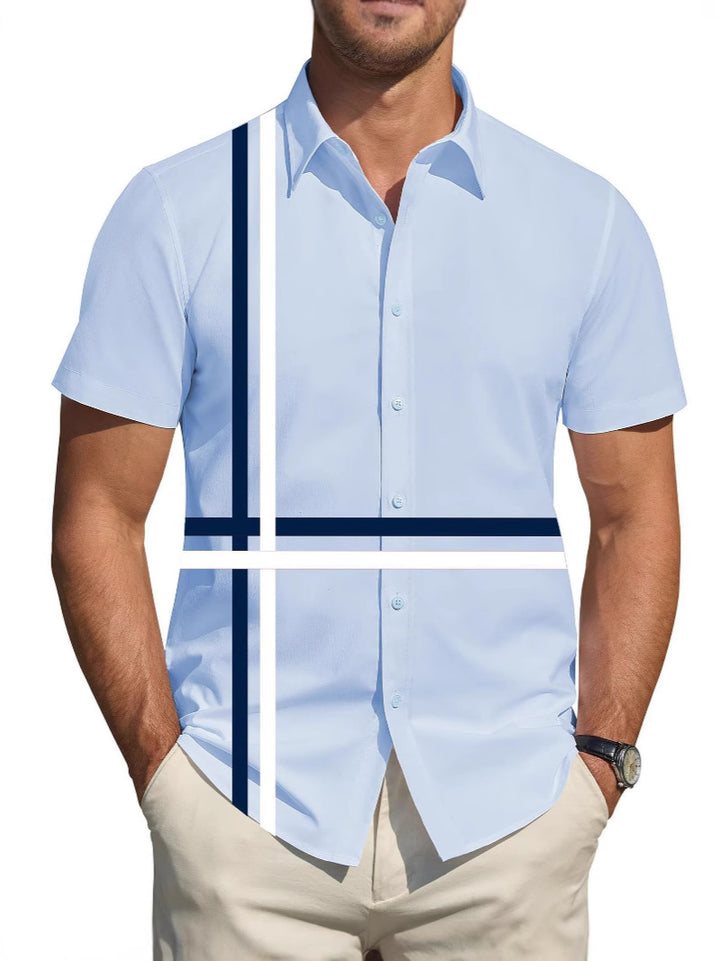Men's short-sleeve shirt with dynamic line pattern and elegant fit Lisslune