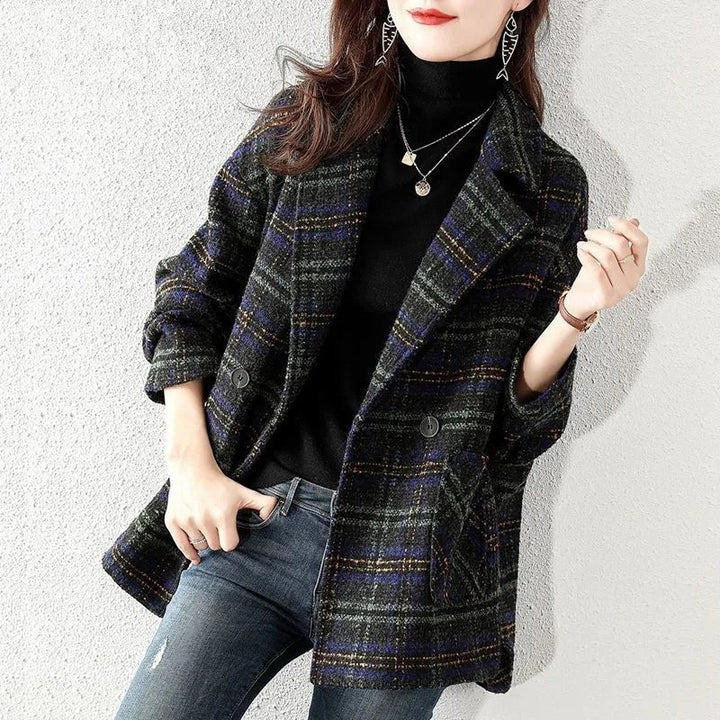 Women's Classic Check Jacket in Fashionable Oversized Style Lisslune