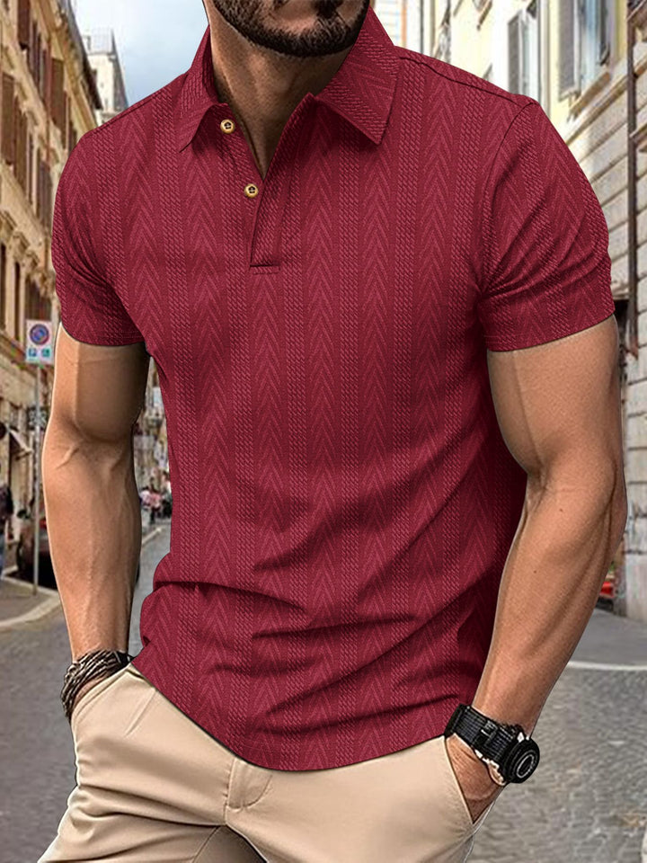 Men's Short Sleeve Polo Shirt with Textured Design and Elegant Button Placket Lisslune