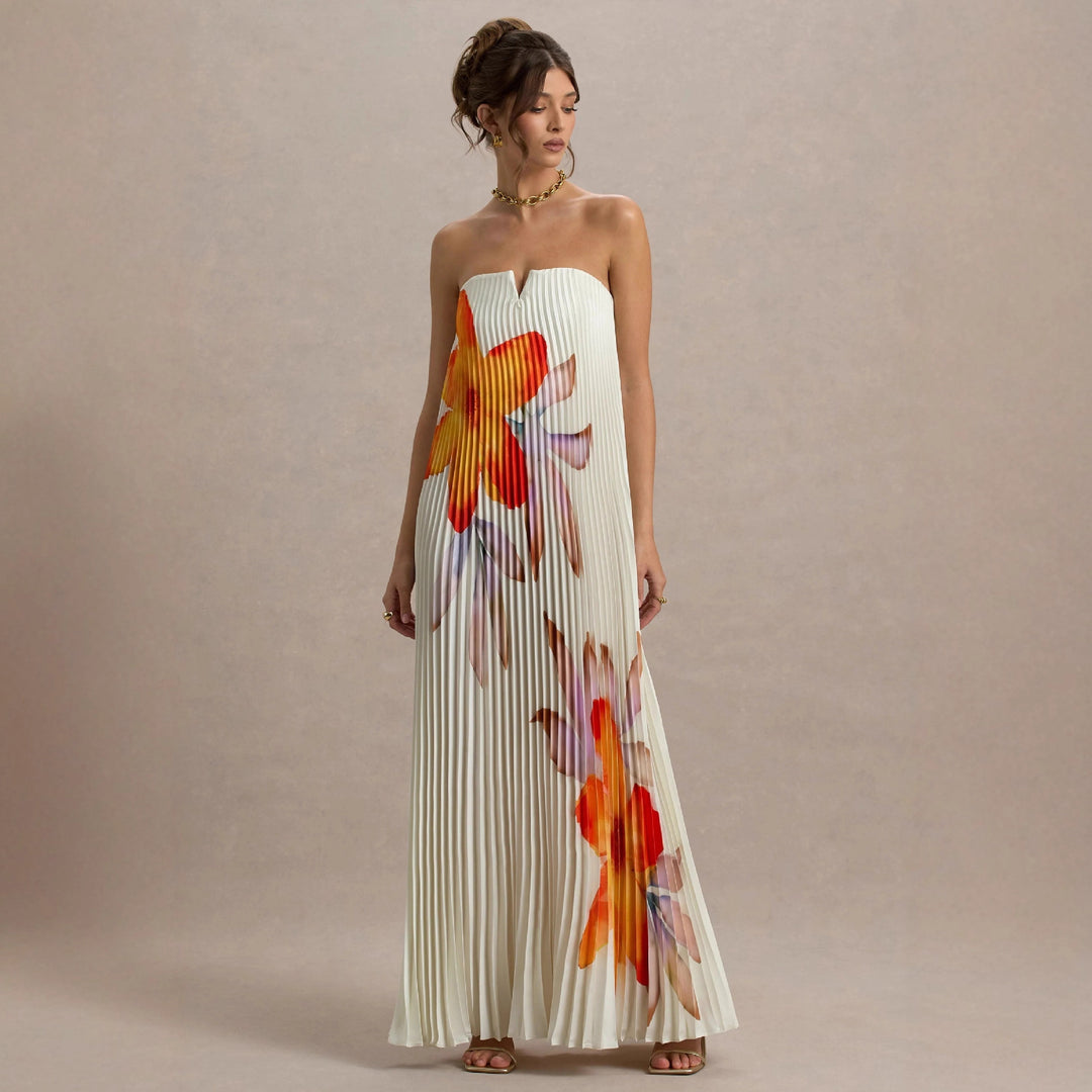 Women's maxi dress with pleated design and floral print Lisslune