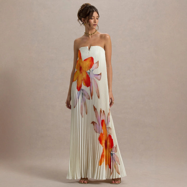 Women's maxi dress with pleated design and floral print Lisslune