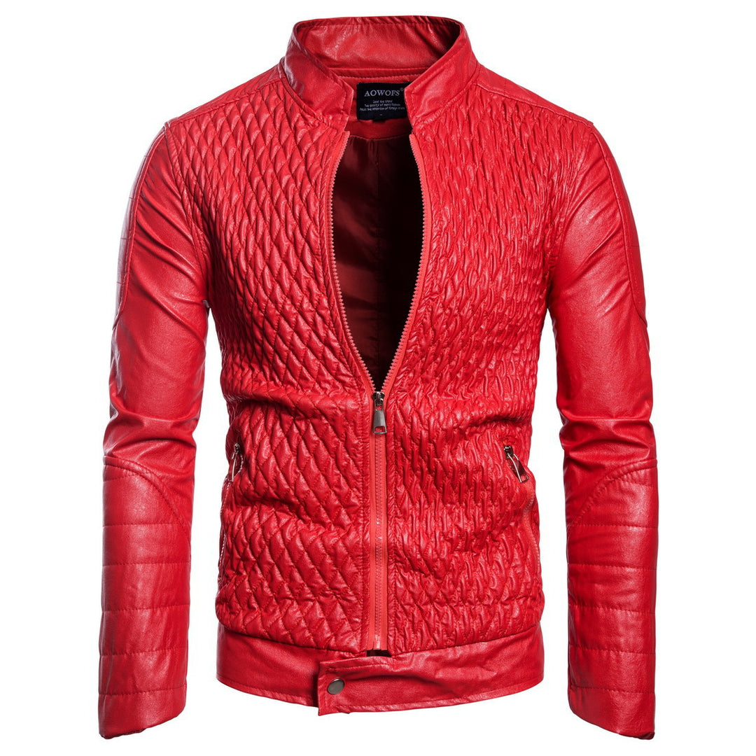 Men's Stylish Biker Leather Jacket with Quilted Details and Asymmetrical Zipper Lisslune