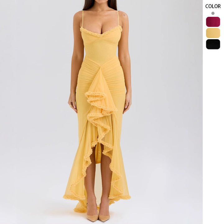 Women Bodycon Evening Dress with Ruffles and Side Slit Lisslune