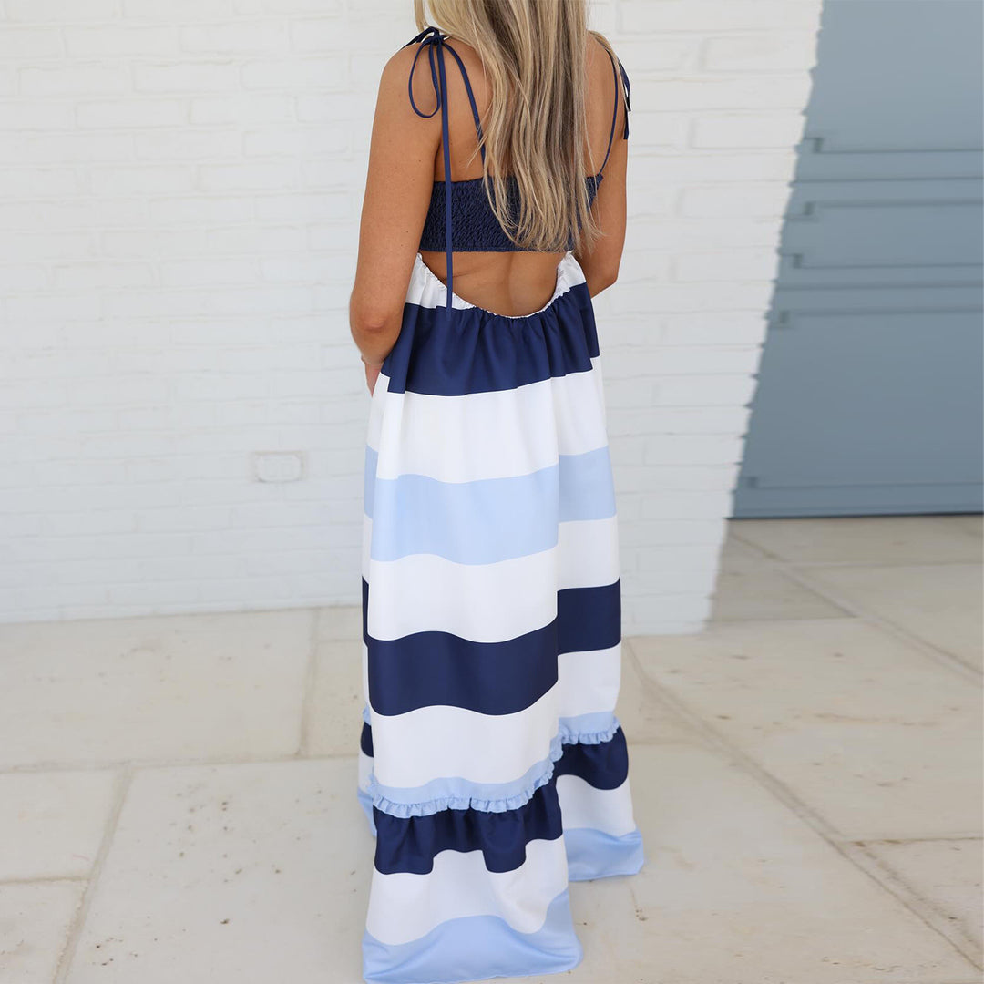 Women's maxi dress with flared skirt and trendy striped pattern Lisslune