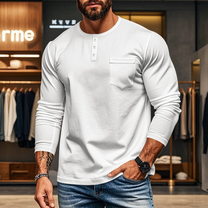 Men's long sleeve shirt with button placket and chest pocket Lisslune