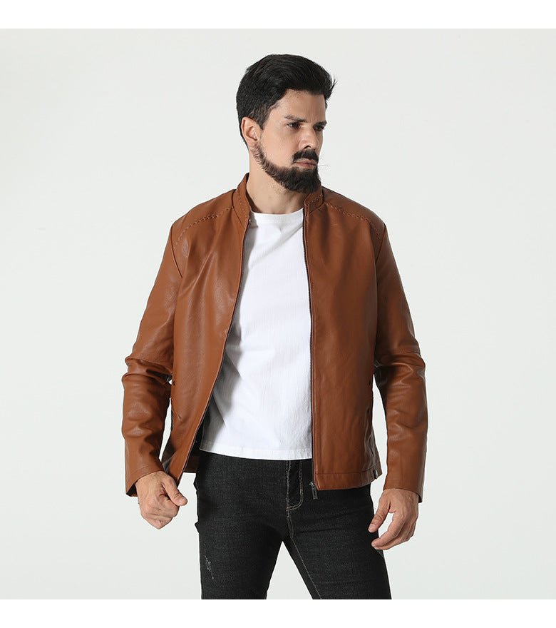 Men's stylish synthetic leather jacket with elastic collar Lisslune