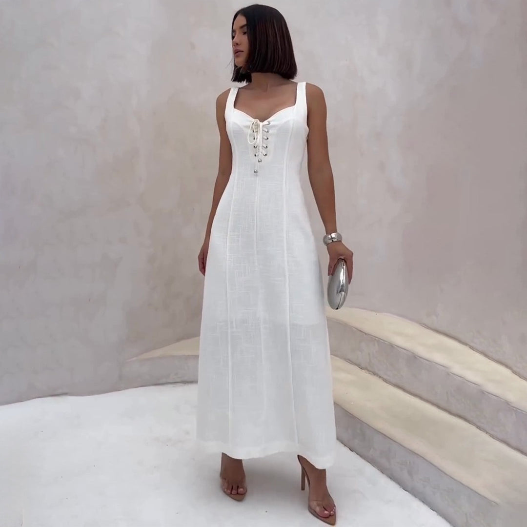 Women's evening dress with fashionable lacing details and elegant cut
