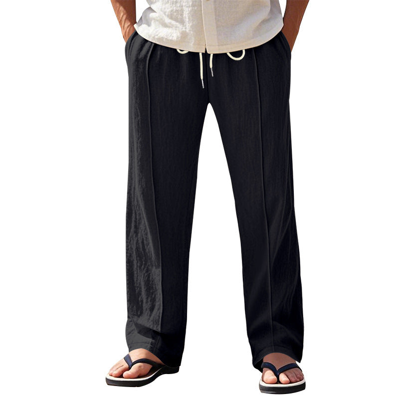Men's Casual Beach Pants with Elastic Waistband and Side Pockets Lisslune