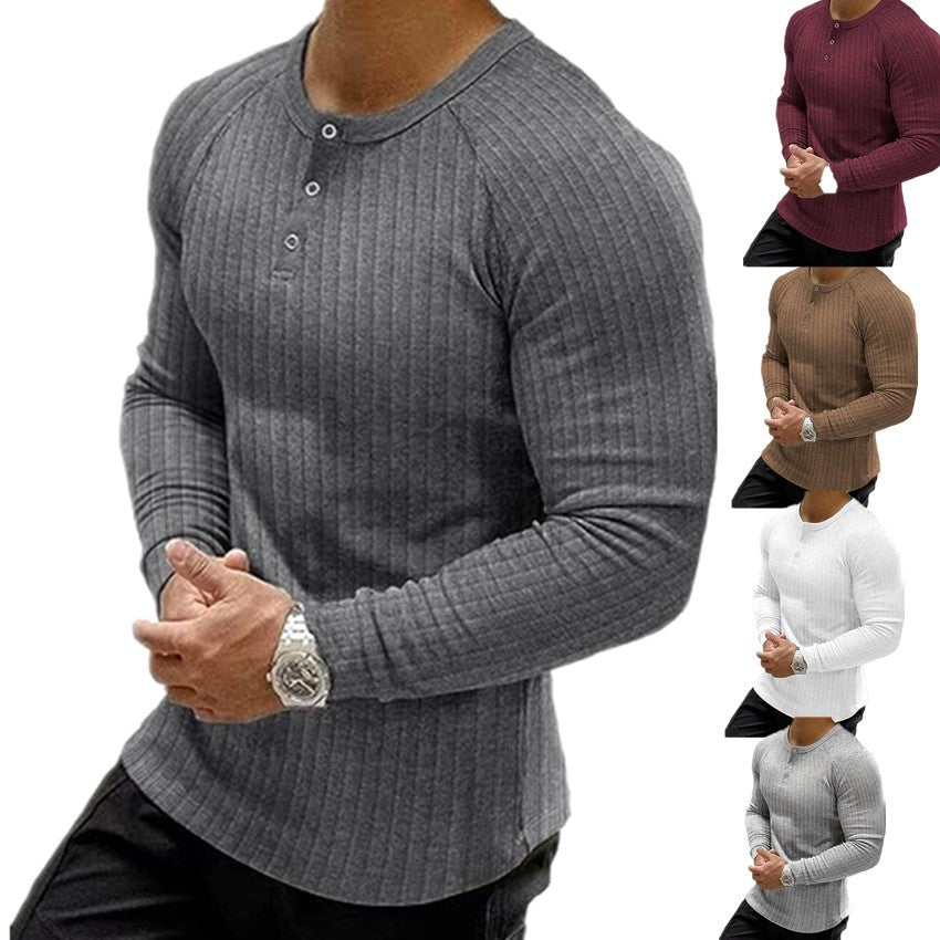 Men's long-sleeved ribbed T-shirt with button placket Lisslune