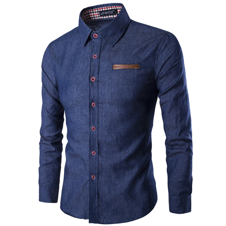 Men's denim long-sleeve shirt with contrasting buttons and chest pocket Lisslune