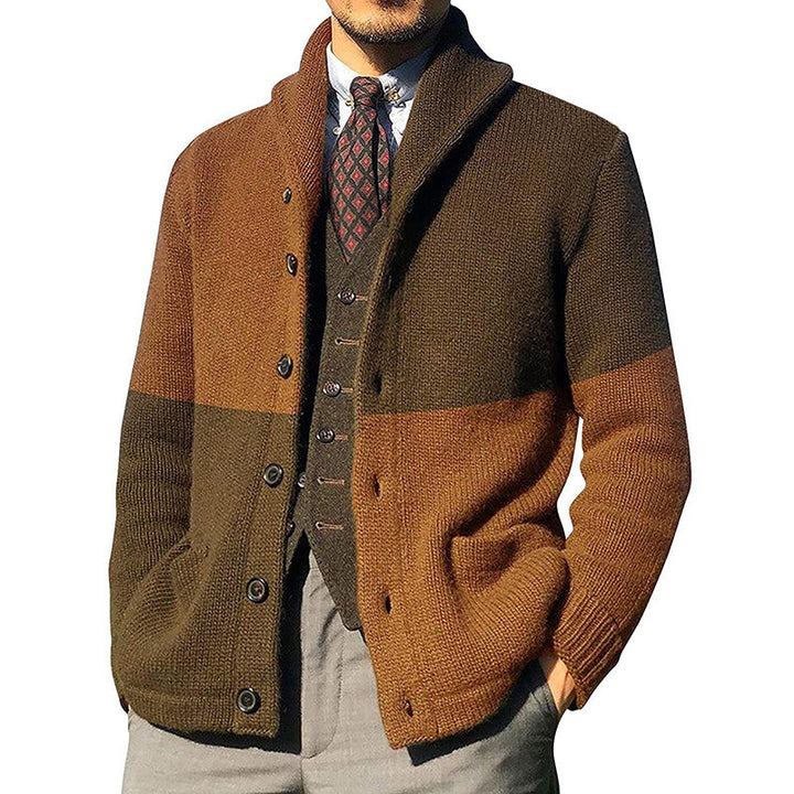 Men's Cardigan with Fashionable Color Block Design Lisslune