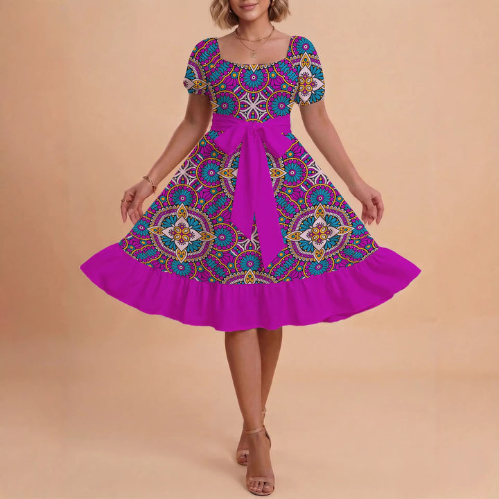 Women's elegant maxi dress with floral design and waist belt Lisslune