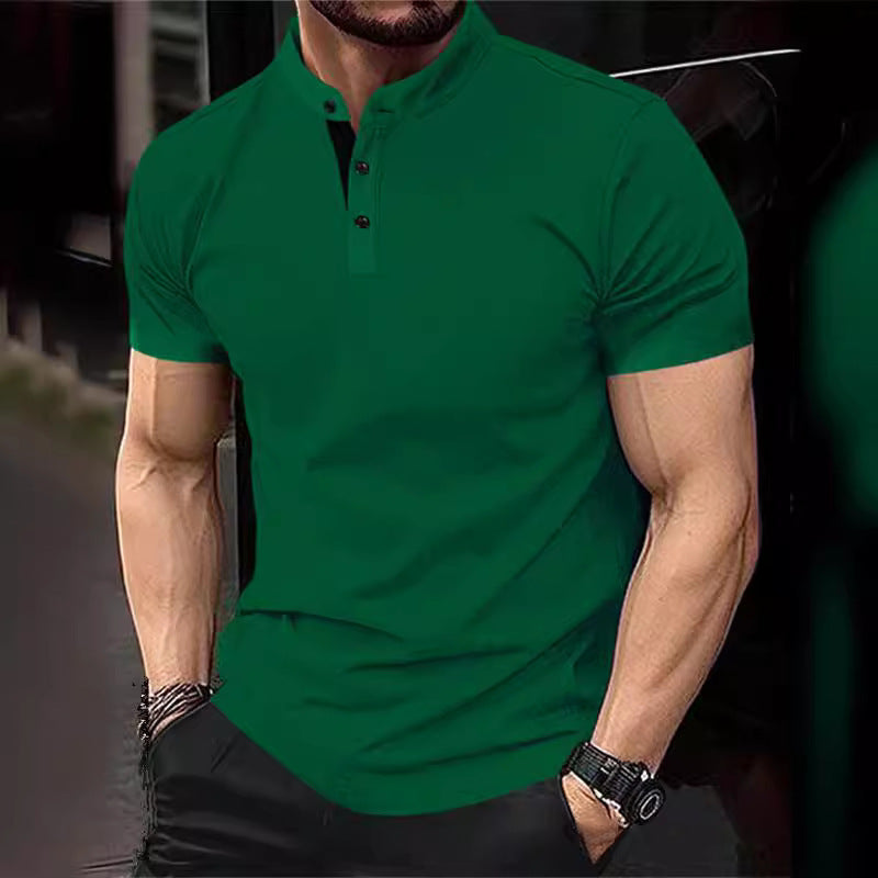 Men's stylish short-sleeve shirt with modern stand-up collar and decorative buttons Lisslune