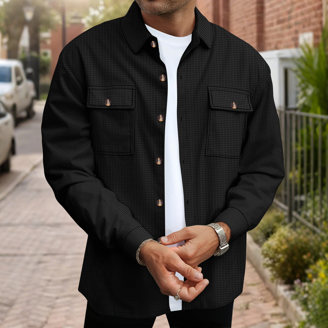 Men's casual checkered shirt jacket with practical chest pockets and fabric pattern Lisslune