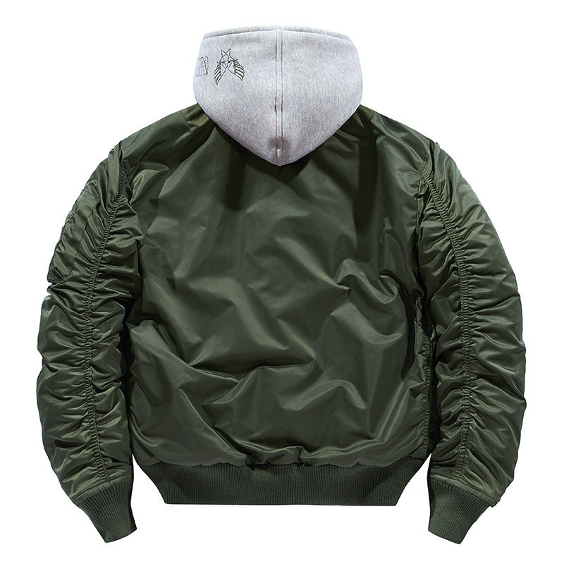 Men's Bomber Jacket with Removable Hood and Practical Pockets Lisslune