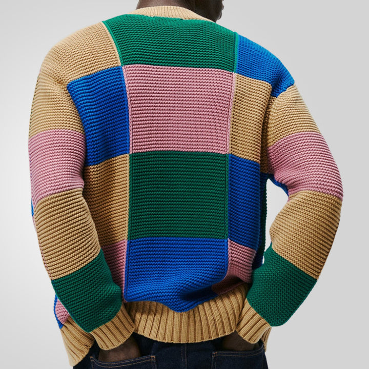 Men's cardigan with colorful block pattern and comfortable buttons Lisslune