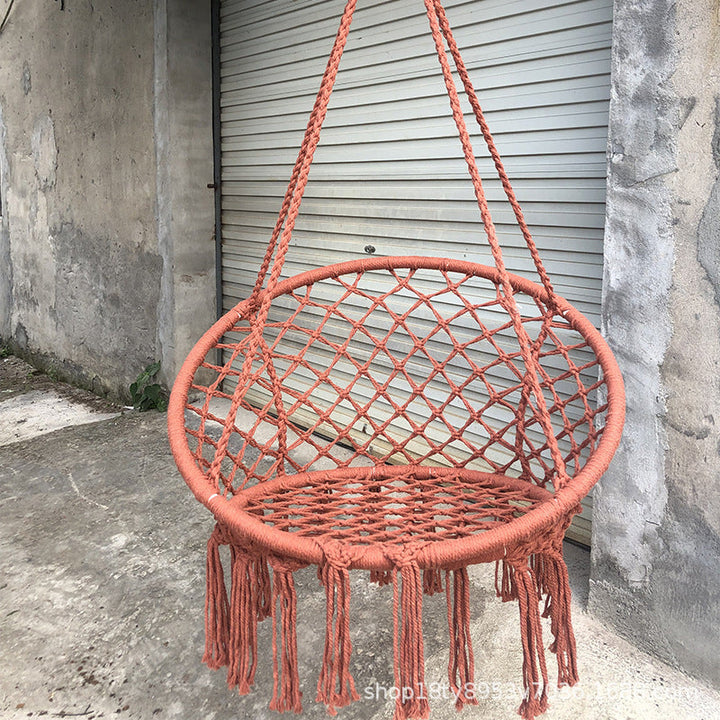 Rynx | small bedroom ideas INS Nordic Style Net Red hanging baskets Outdoor cotton rope hanging chair balcony cradle chair Indoor B &amp; B tassel swing