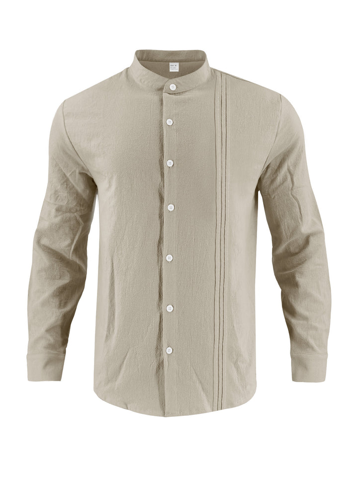 Men's fashionable long-sleeve shirt with textured surface and innovative stand-up collar Lisslune