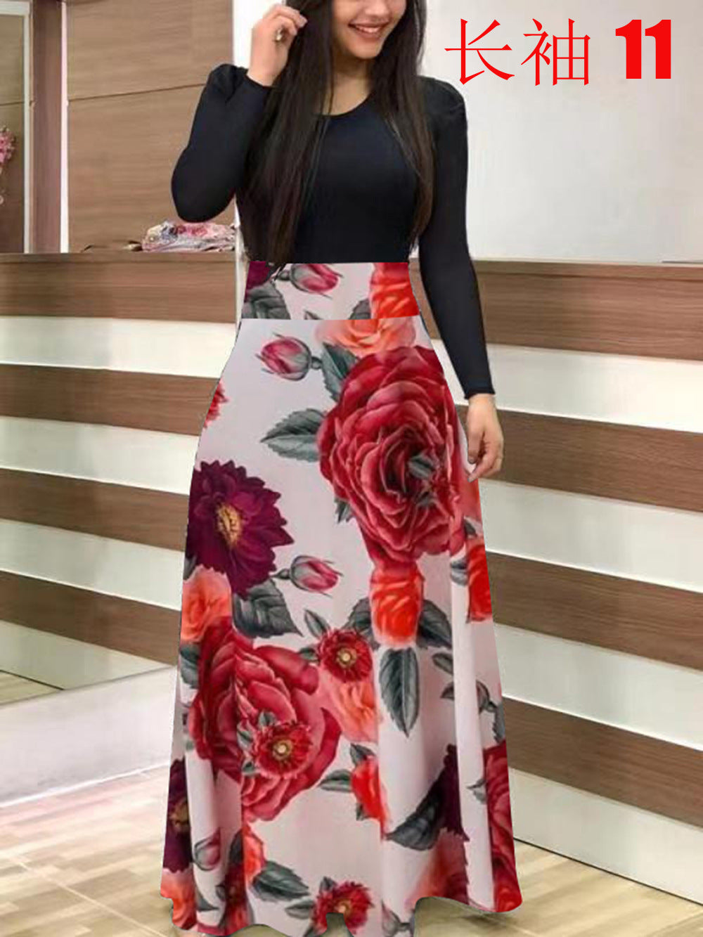 Damen Elegantes Maxikleid mit grafischem Druck und flexiblem Bund Lisslune