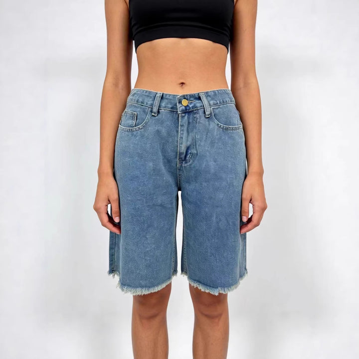 Women’s casual denim shorts with frayed hems and high waist Lisslune