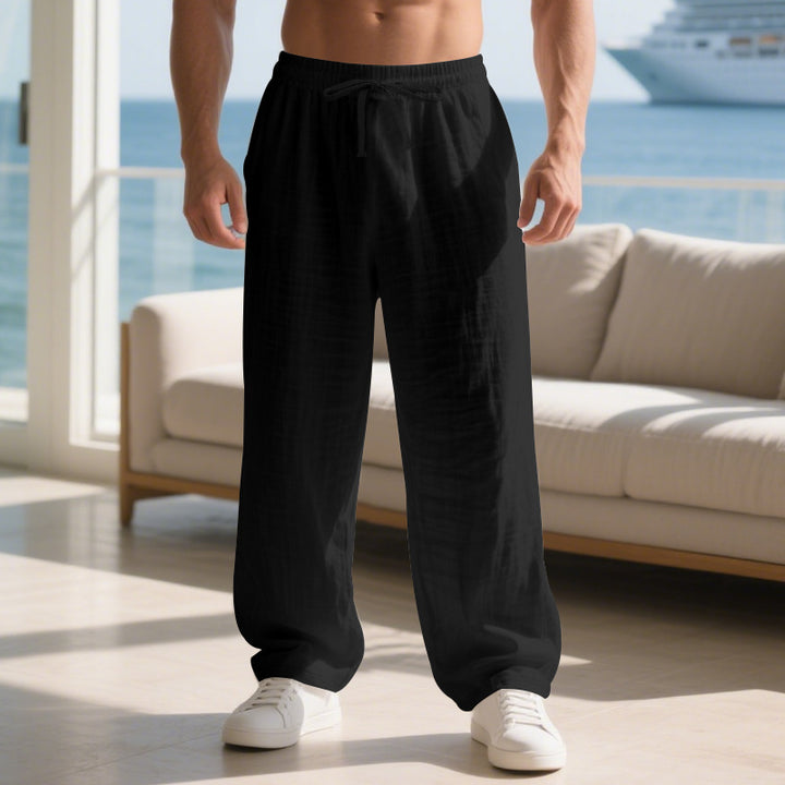 Men's relaxed linen trousers with elastic waistband and loose fit Lisslune
