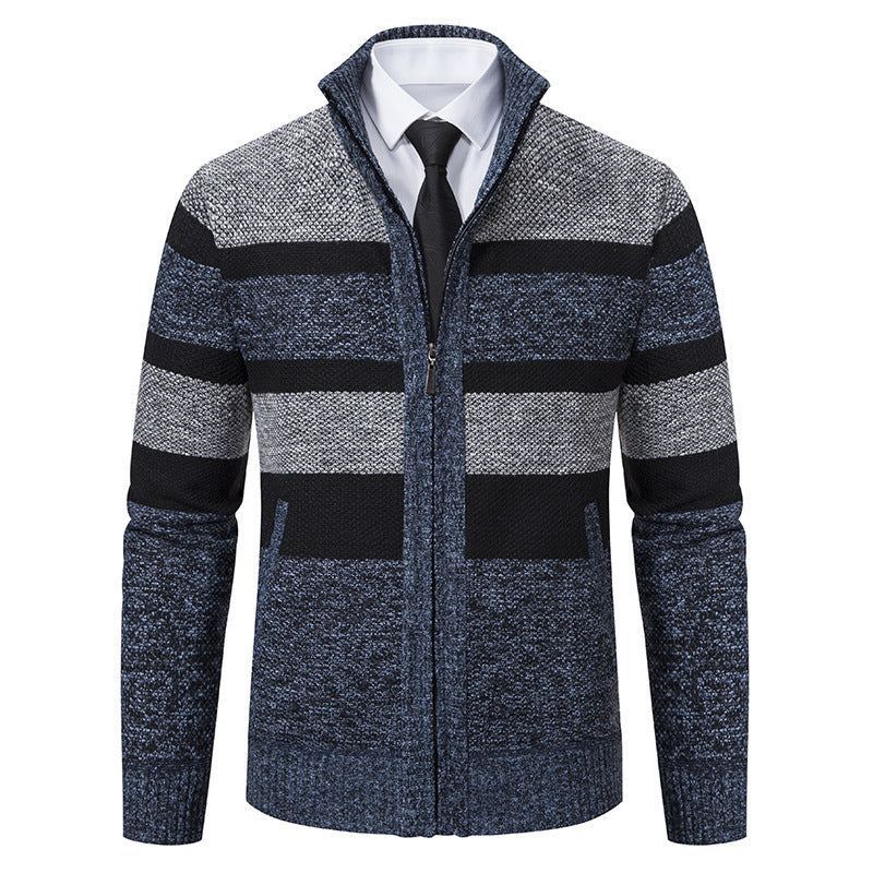Men's stylish cardigan with high collar and striped design Lisslune