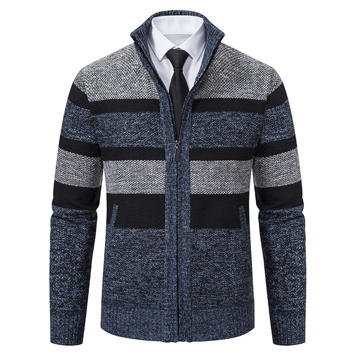Men's stylish cardigan with high collar and striped design Lisslune
